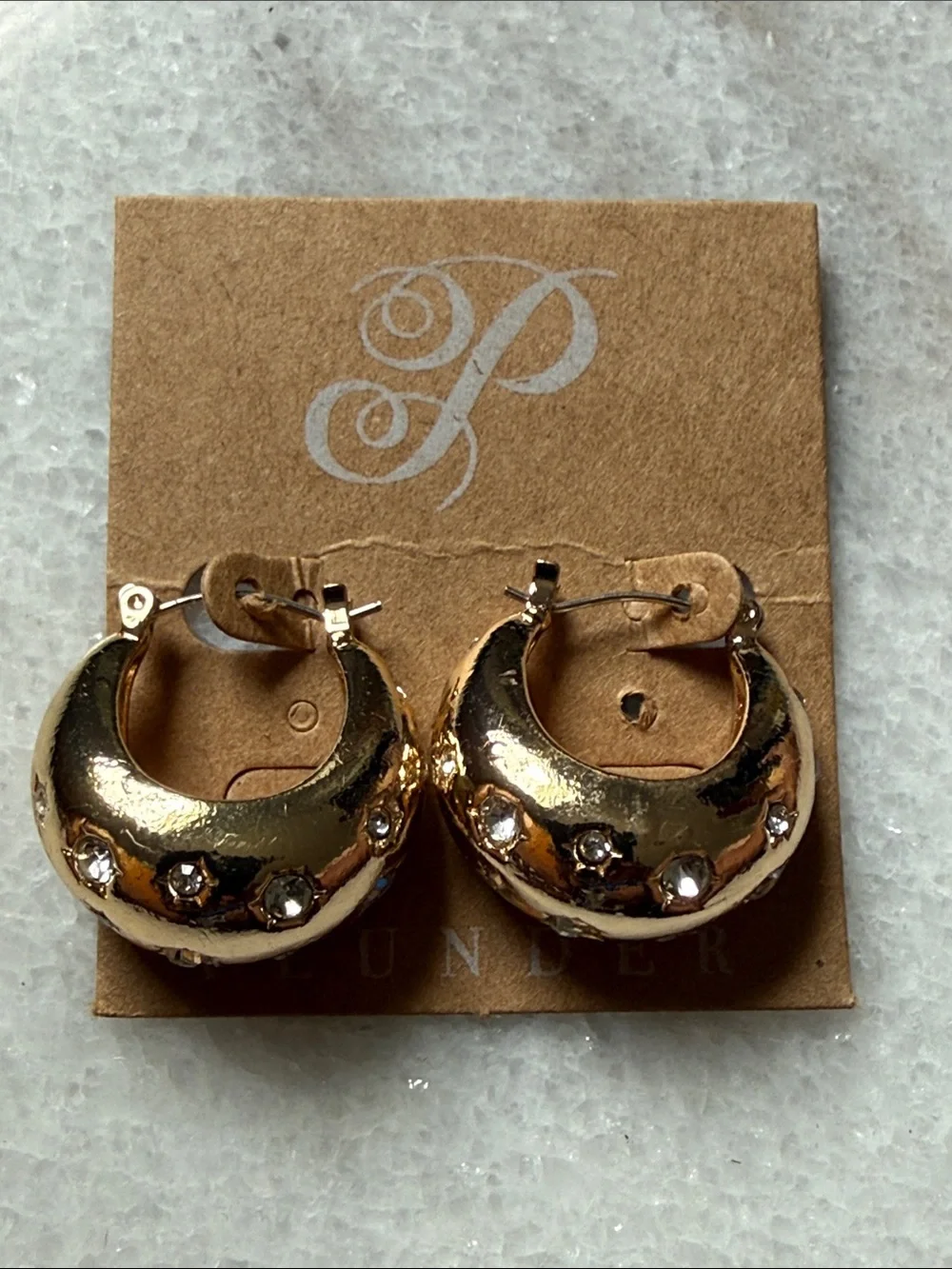 Plunder Chunky Gold-Tone Crystal Accent Hoop Earrings New - Picture 2 of 5